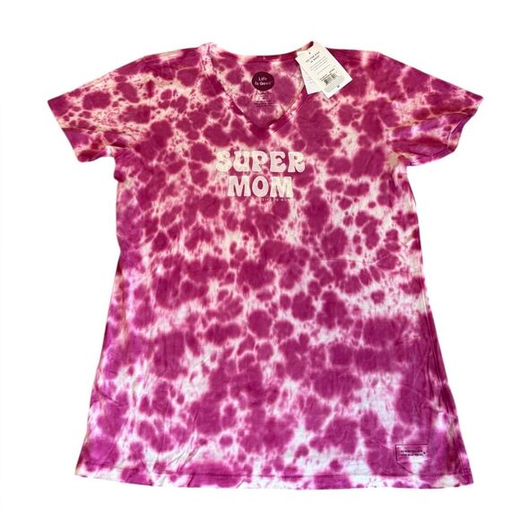 Life Is Good Pink Tie Dye Super Mom Crusher Tee Short Sleeve Womens Medium NEW - Picture 1 of 10